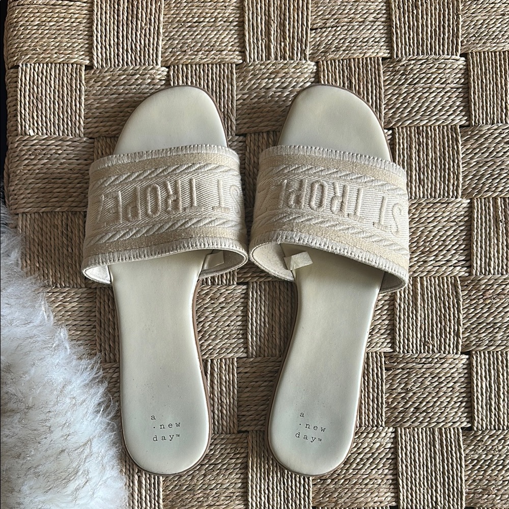 A New Day Cream Slide Sandals Minimalist Design